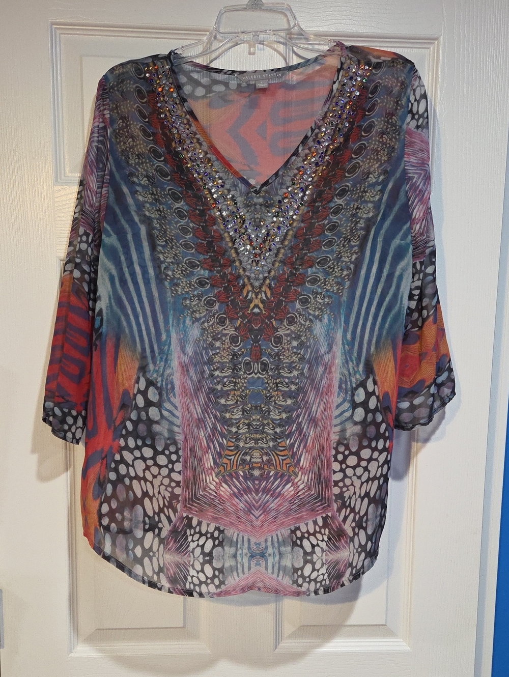 Valerie Stevens Multicolor V-Neck Beaded Tunic